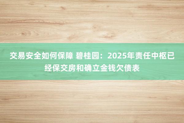 交易安全如何保障 碧桂园：2025年责任中枢已经保交房和确立金钱欠债表