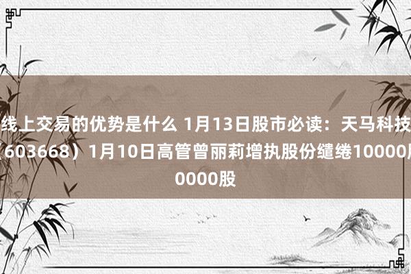 线上交易的优势是什么 1月13日股市必读：天马科技（603668）1月10日高管曾丽莉增执股份缱绻10000股