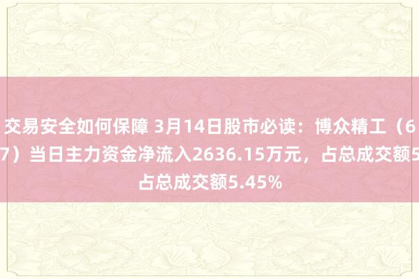 交易安全如何保障 3月14日股市必读：博众精工（688097）当日主力资金净流入2636.15万元，占总成交额5.45%